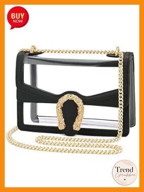 Clear Crossbody Bag Stadium Approved PVC Vegan Leather Chain Strap
